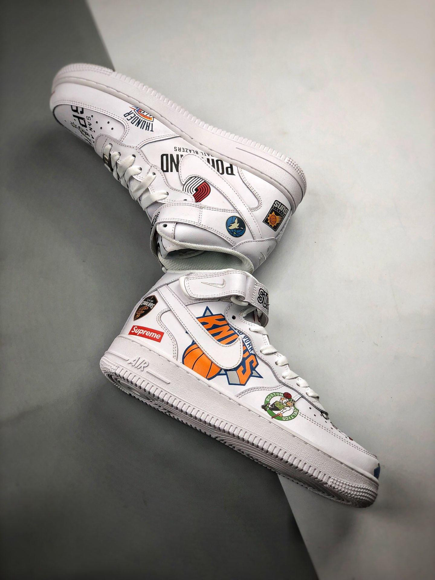 Supreme x Nike Air Force 1 Mid NBA Logos White For Sale
