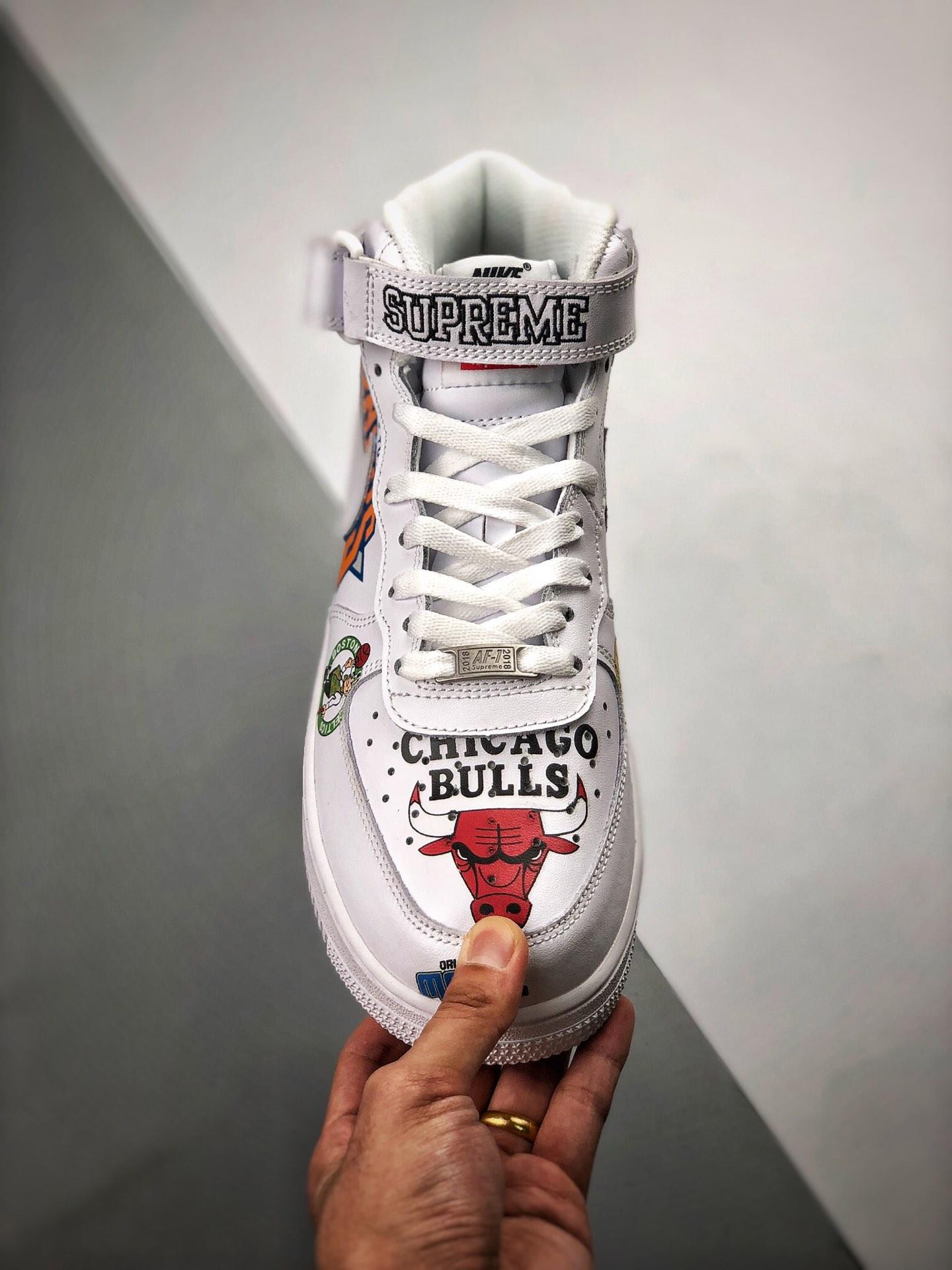 Supreme x Nike Air Force 1 Mid NBA Logos White For Sale
