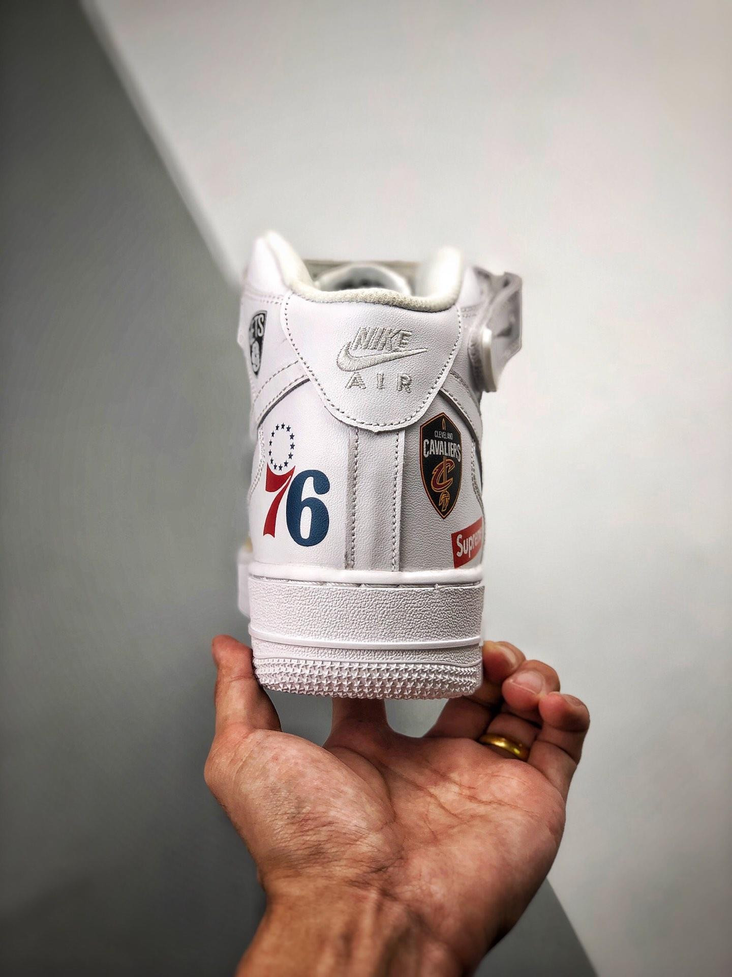 Supreme x Nike Air Force 1 Mid NBA Logos White For Sale