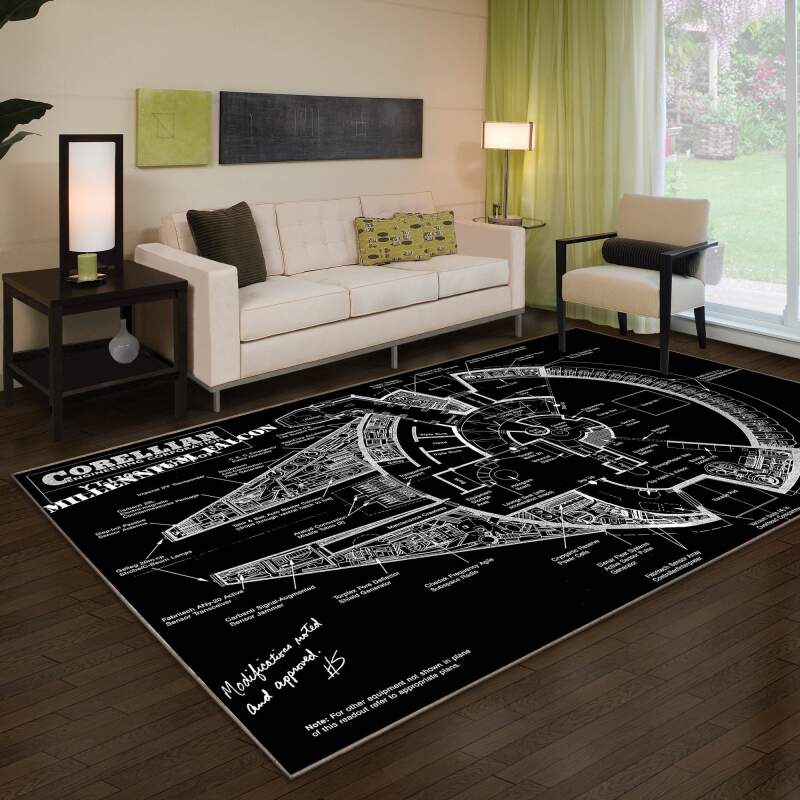 Sw Millennium Falcon Blueprint High Resolution Area Rectangle Rug