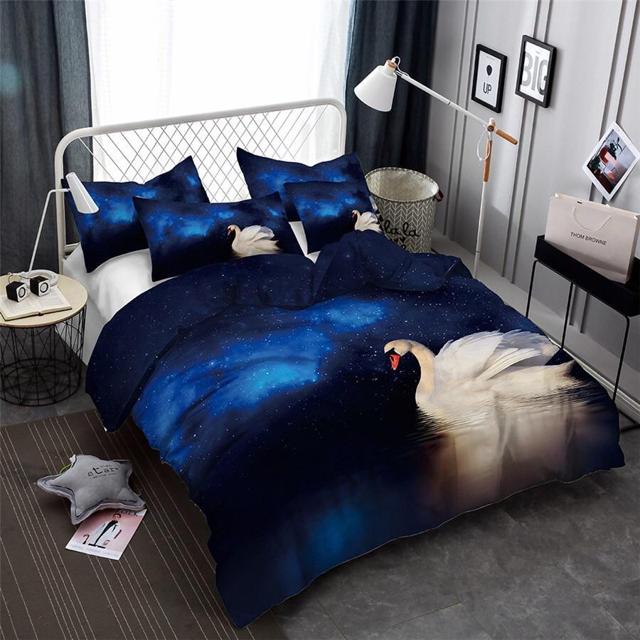 Swan In Moonlight 3D Customized Duvet Cover Bedding Set