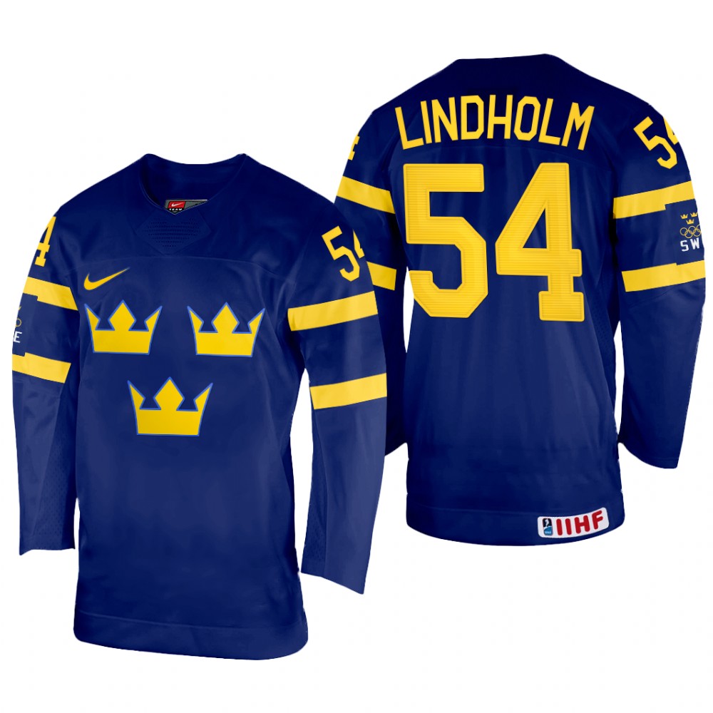 Sweden Anton Lindholm 2022 IIHF World Championship Navy #54 Jersey Away