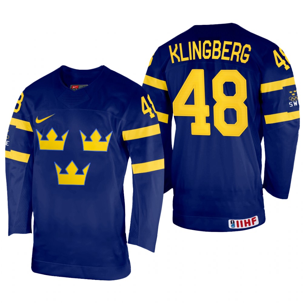 Sweden Carl Klingberg 2022 IIHF World Championship Navy #48 Jersey Away