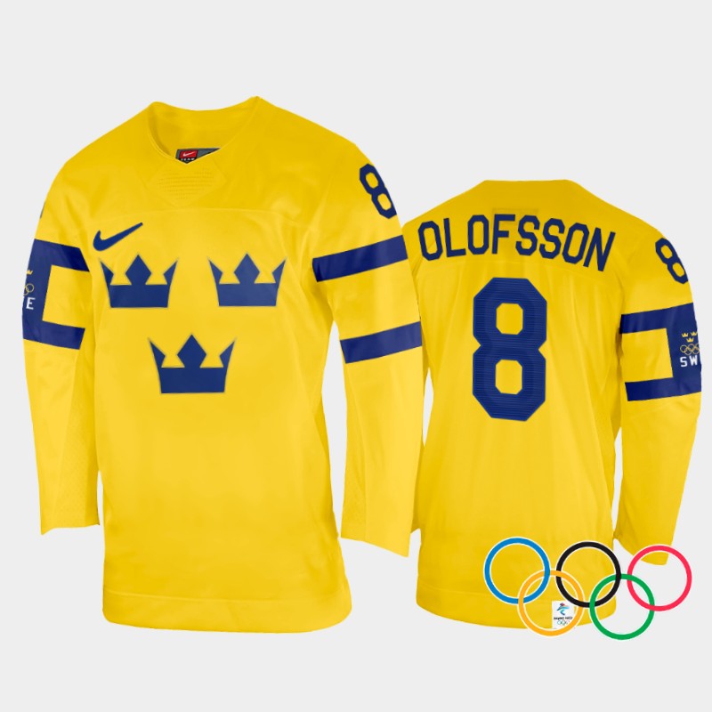 Sweden Fredrik Olofsson 2022 Winter Olympics Yellow #8 Jersey Home