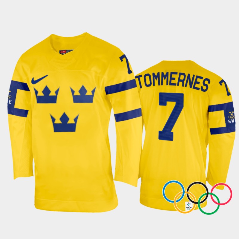 Sweden Henrik Tommernes 2022 Winter Olympics Yellow #7 Jersey Home