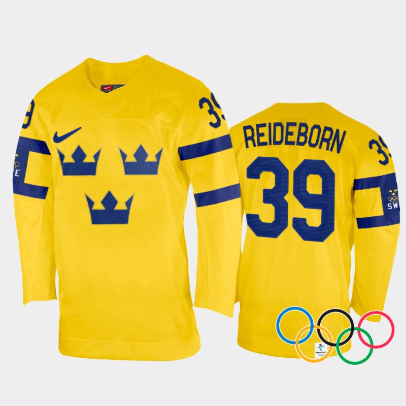 Sweden  Adam Reideborn 2022 Winter Olympics Yellow #39 Jersey Home