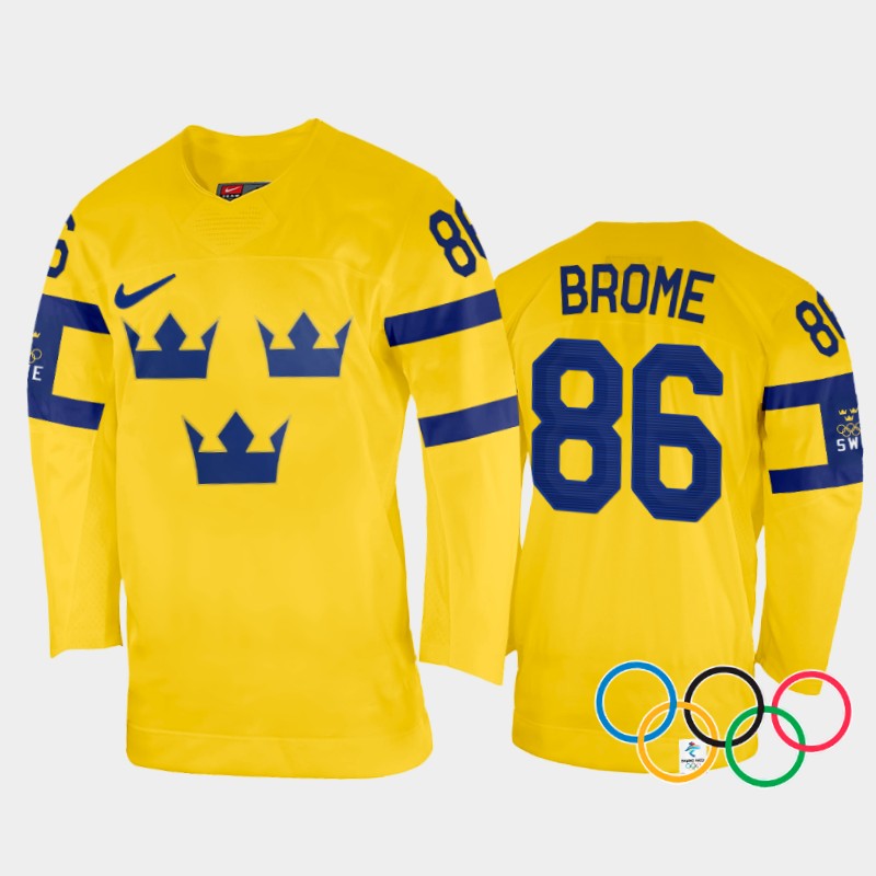 Sweden  Mathias Brome 2022 Winter Olympics Yellow #86 Jersey Home