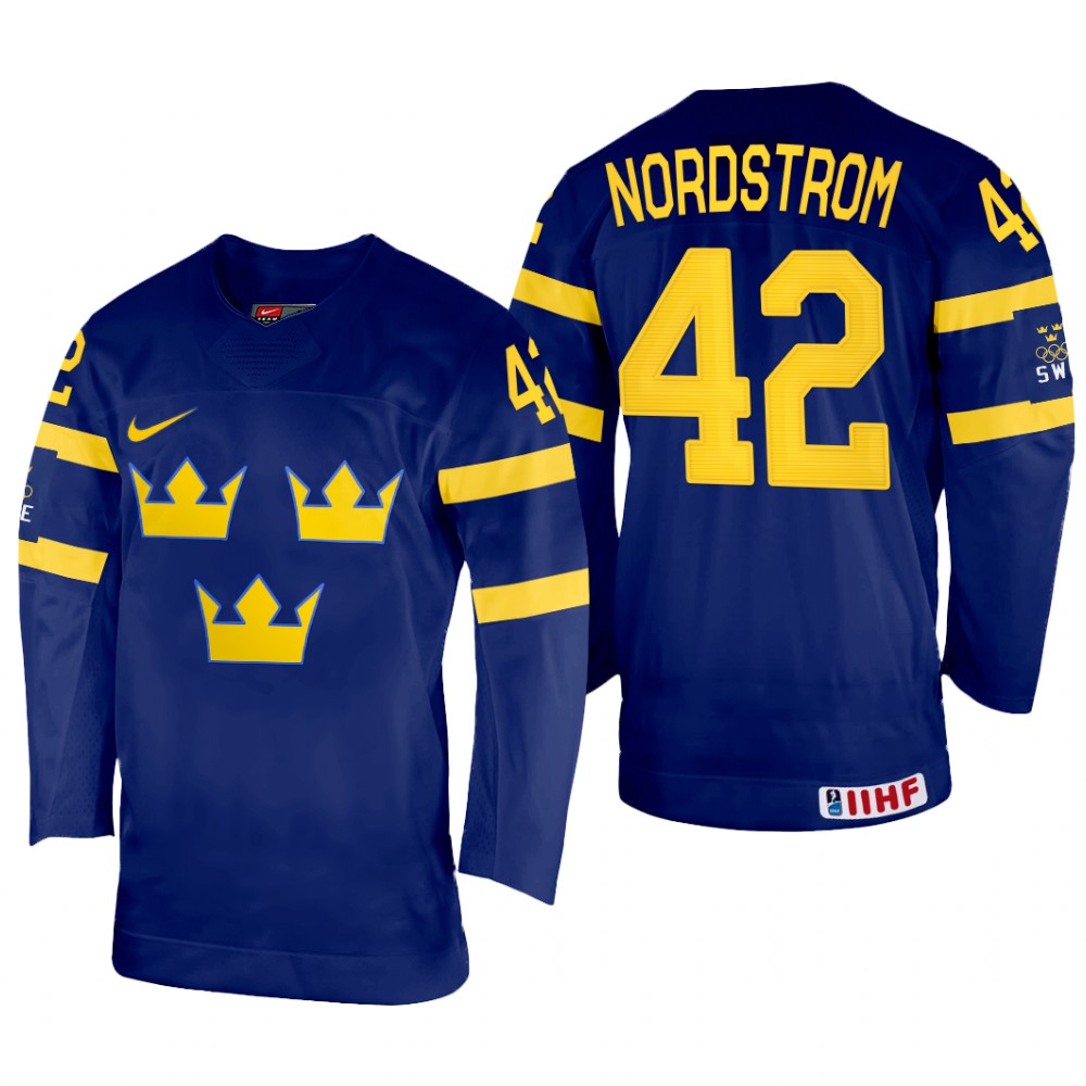 Sweden Joakim Nordstrom 2022 IIHF World Championship Navy #42 Jersey Away