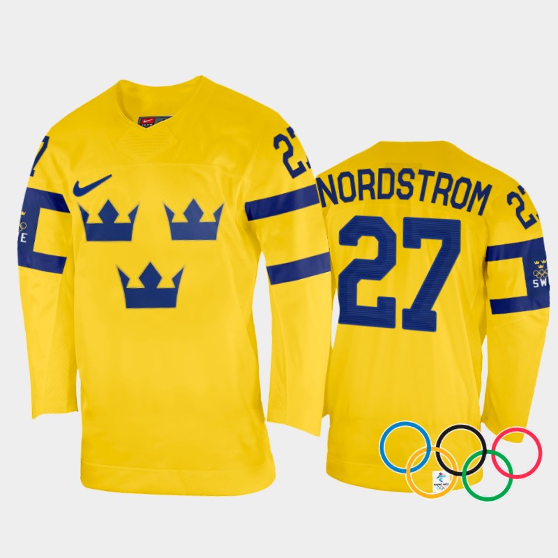 Sweden Joakim Nordstrom 2022 Winter Olympics Yellow #27 Jersey Home