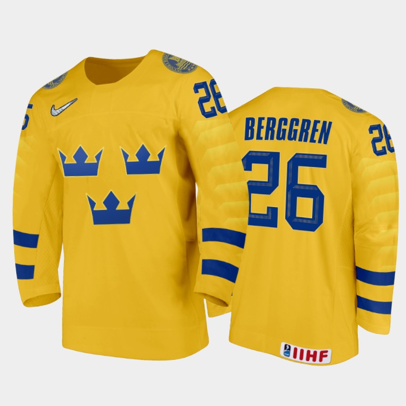 Sweden Jonatan Berggren #26 2020 IIHF World Junior Ice Yellow Home Jersey