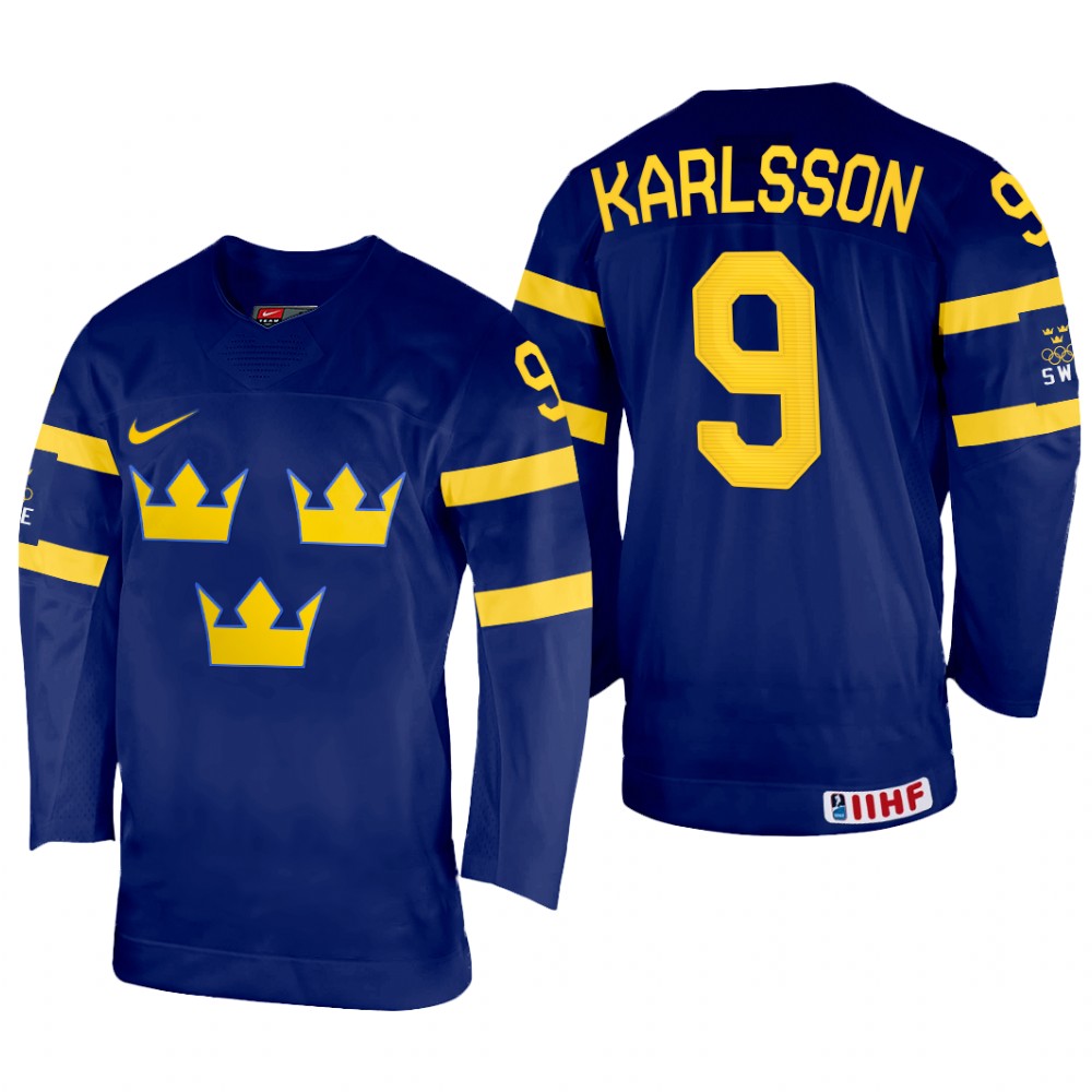 Sweden Linus Karlsson 2022 IIHF World Championship Navy #9 Jersey Away