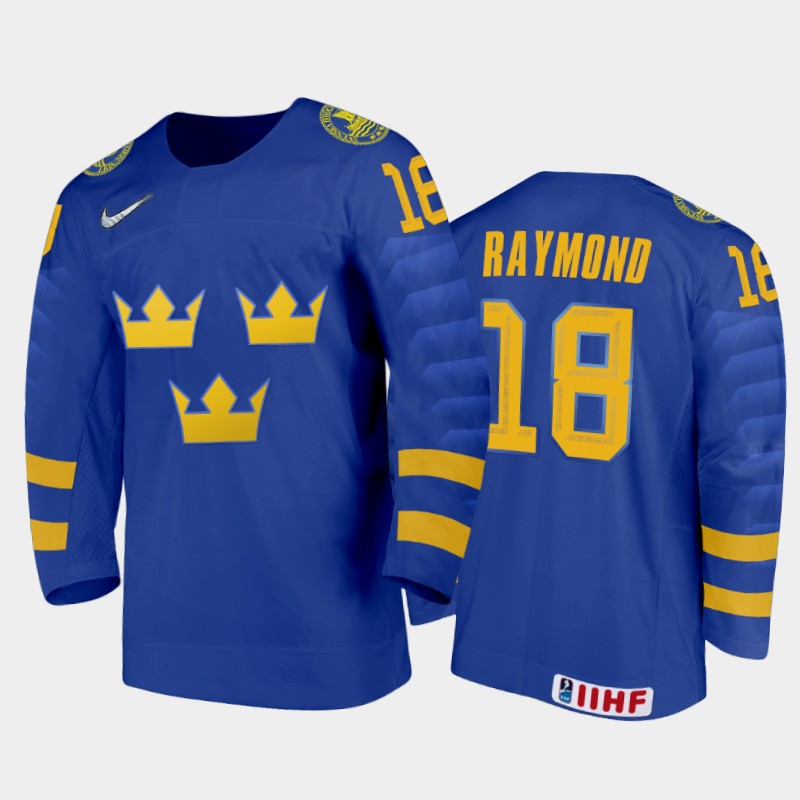 Sweden Lucas Raymond #18 2020 IIHF World Junior Ice Blue Away Jersey