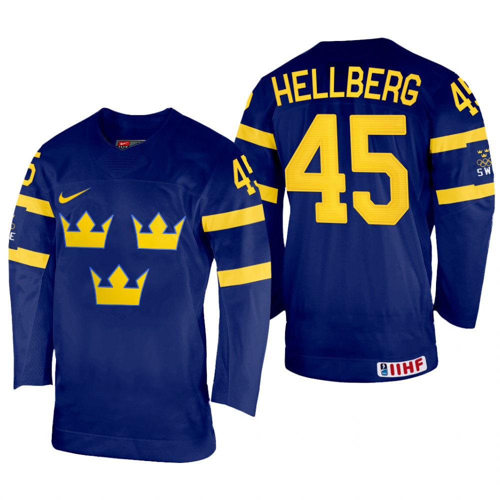Sweden Magnus Hellberg 2022 IIHF World Championship Navy #45 Jersey Away