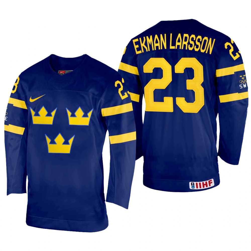 Sweden Oliver Ekman Larsson 2022 IIHF World Championship Navy #23 Jersey Away