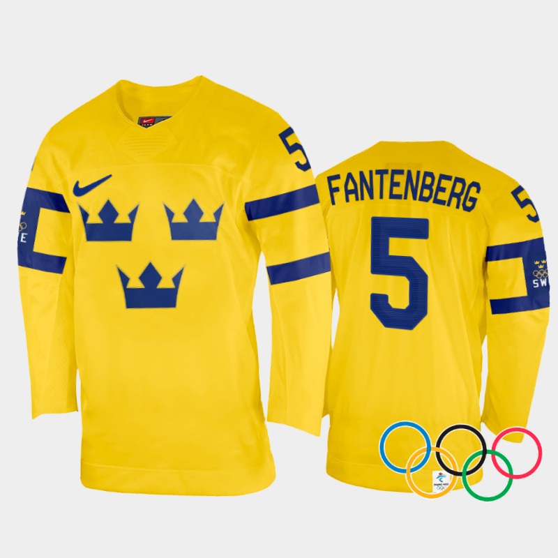Sweden Oscar Fantenberg 2022 Winter Olympics Yellow #5 Jersey Home