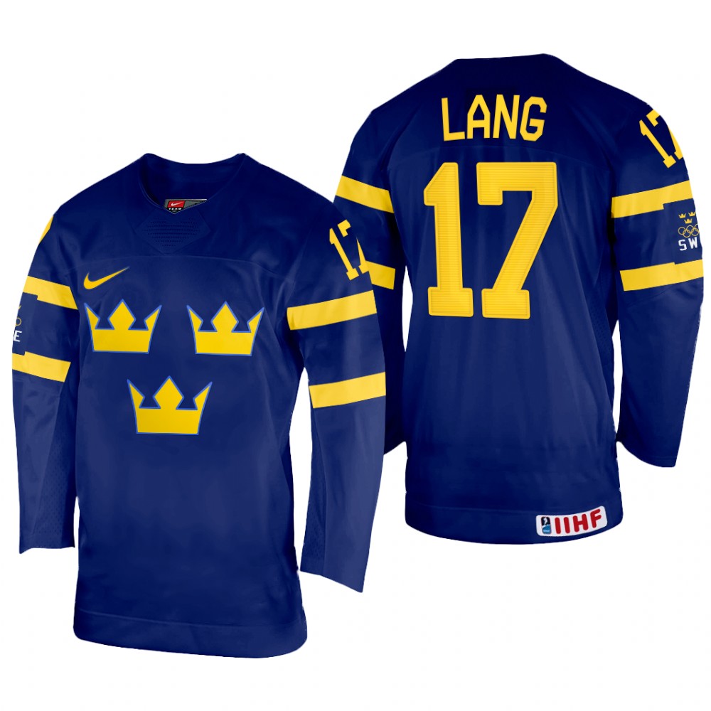 Sweden Oskar Lang 2022 IIHF World Championship Navy #17 Jersey Away