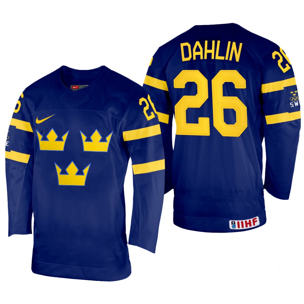 Sweden Rasmus Dahlin 2022 IIHF World Championship Navy #26 Jersey Away
