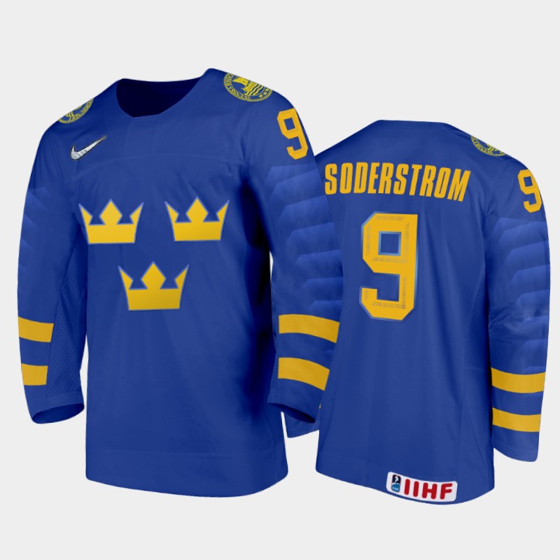 Sweden Victor Soderstrom #9 2020 IIHF World Junior Ice Blue Away Jersey