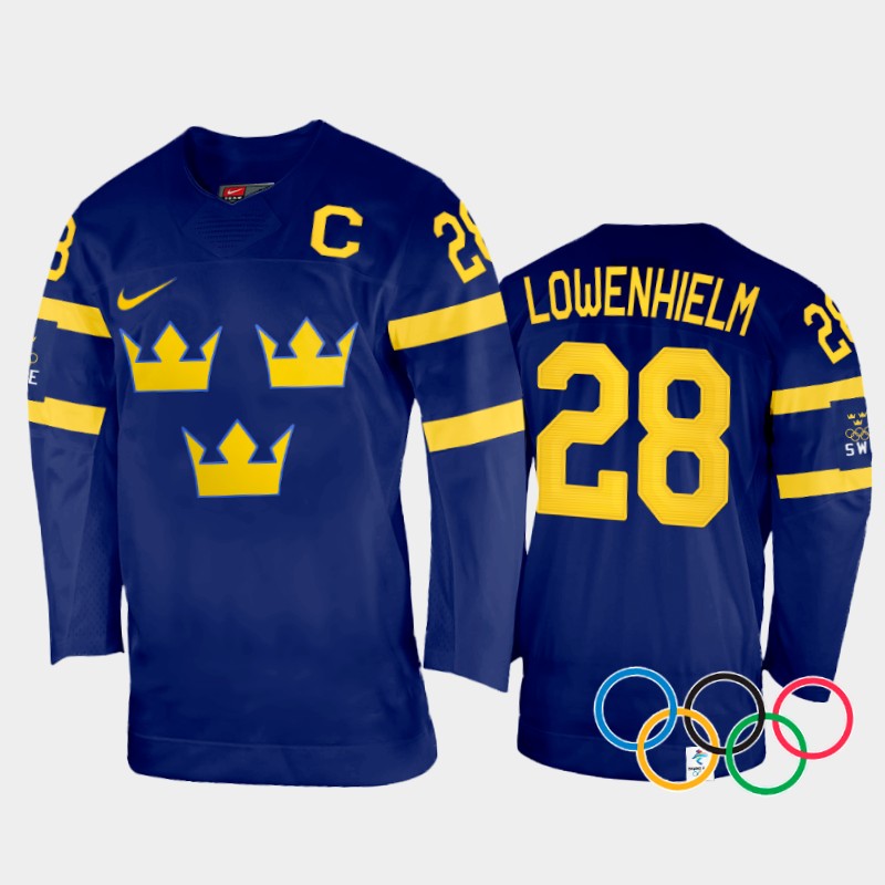 Sweden Women's Michelle Lowenhielm 2022 Winter Olympics Navy #28 Jersey Away