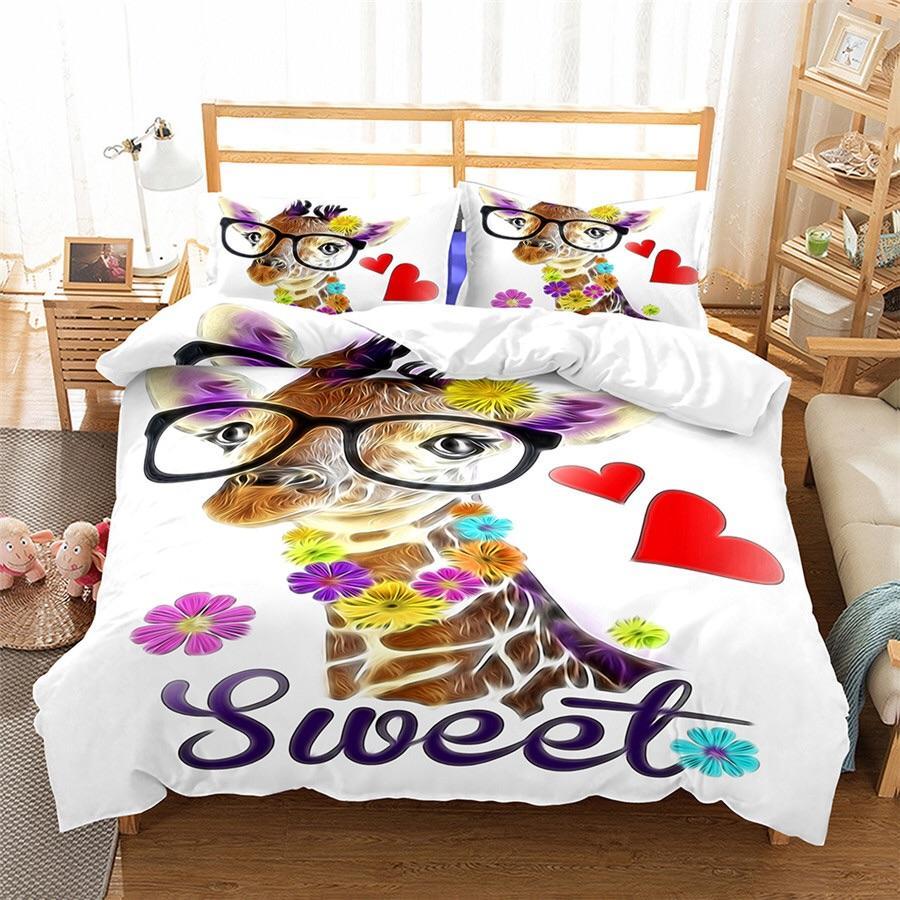 Sweet Giraffe 3D Customized Duvet Cover Bedding Set