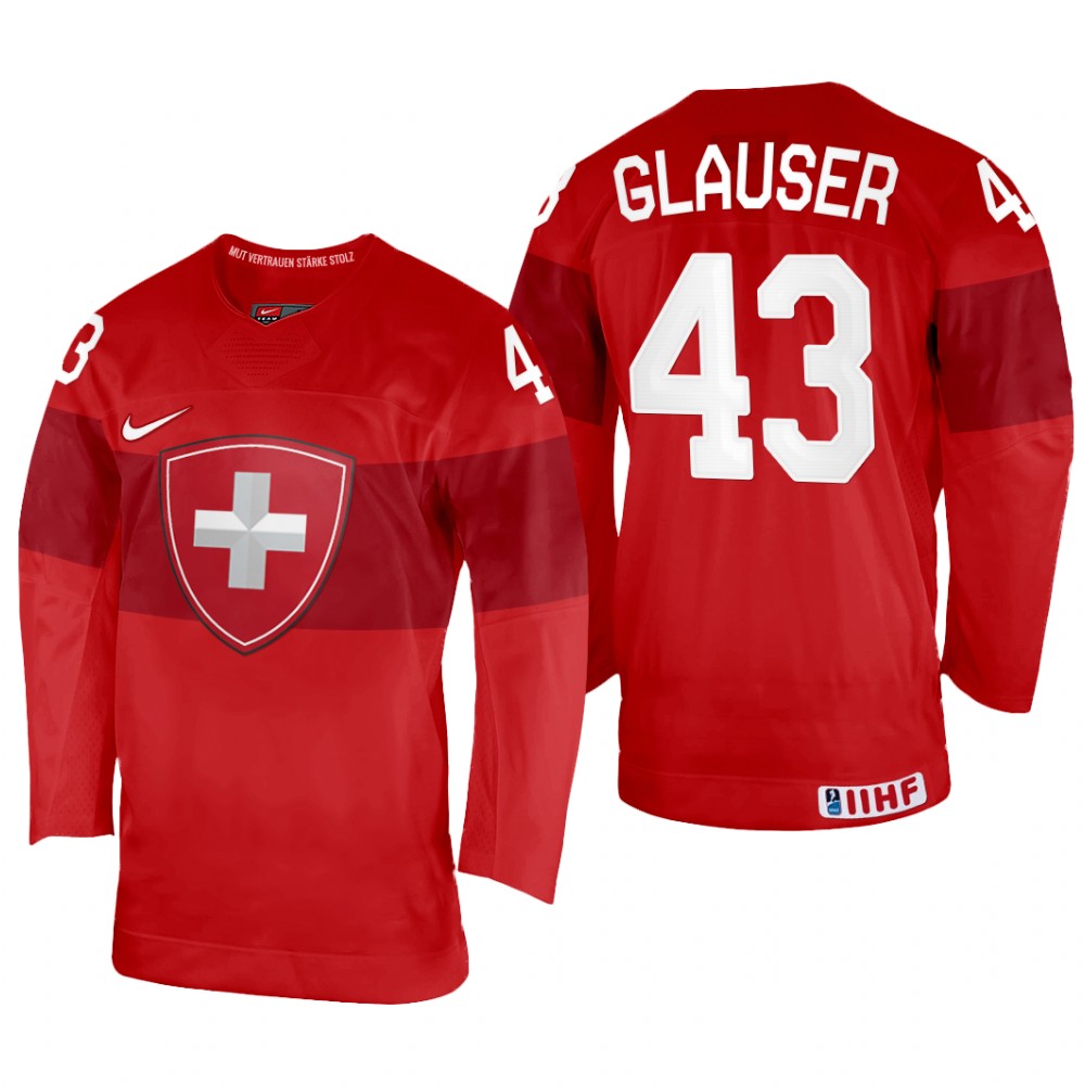 Switzerland Andrea Glauser 2022 IIHF World Championship Red #43 Jersey Away
