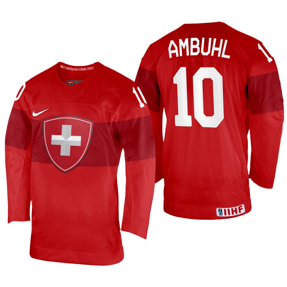 Switzerland Andres Ambuhl 2022 IIHF World Championship Red #10 Jersey Away