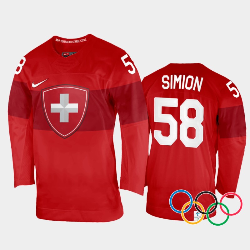 Switzerland Dario Simion 2022 Winter Olympics Red #58 Jersey Home
