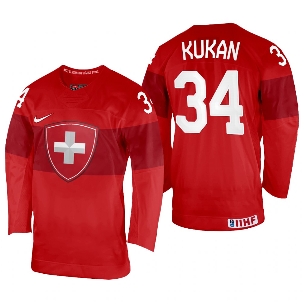 Switzerland Dean Kukan 2022 IIHF World Championship Red #34 Jersey Away