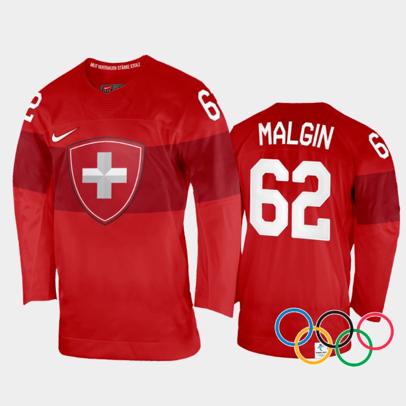 Switzerland Denis Malgin 2022 Winter Olympics Red #62 Jersey Home
