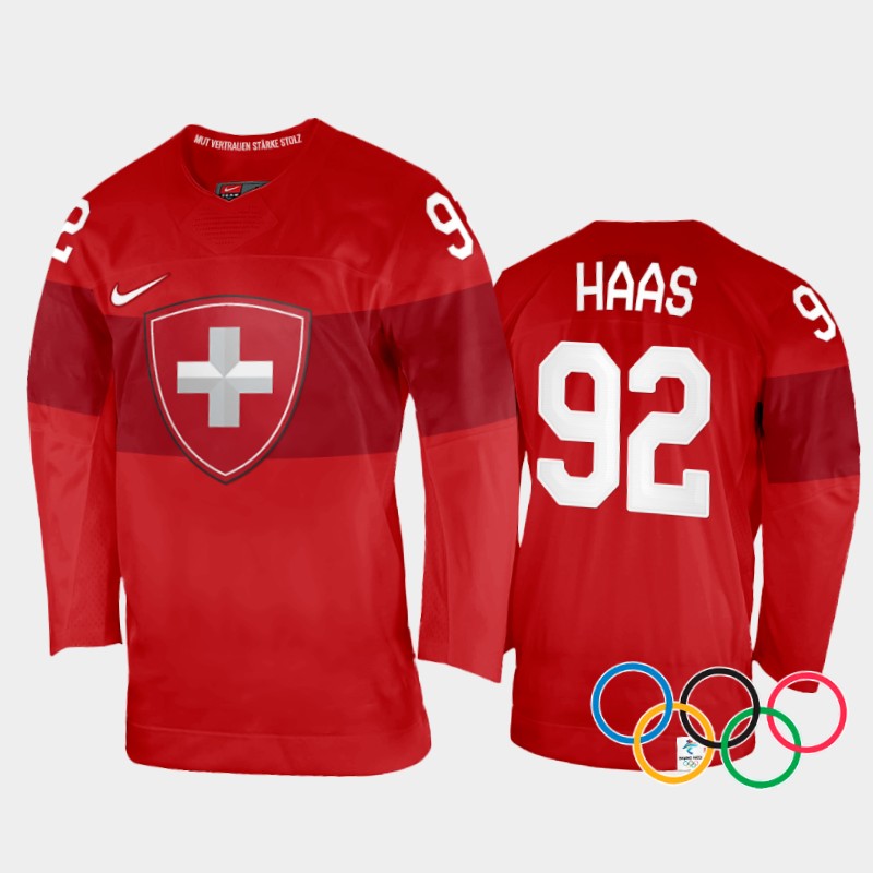 Switzerland Gaetan Haas 2022 Winter Olympics Red #92 Jersey Home