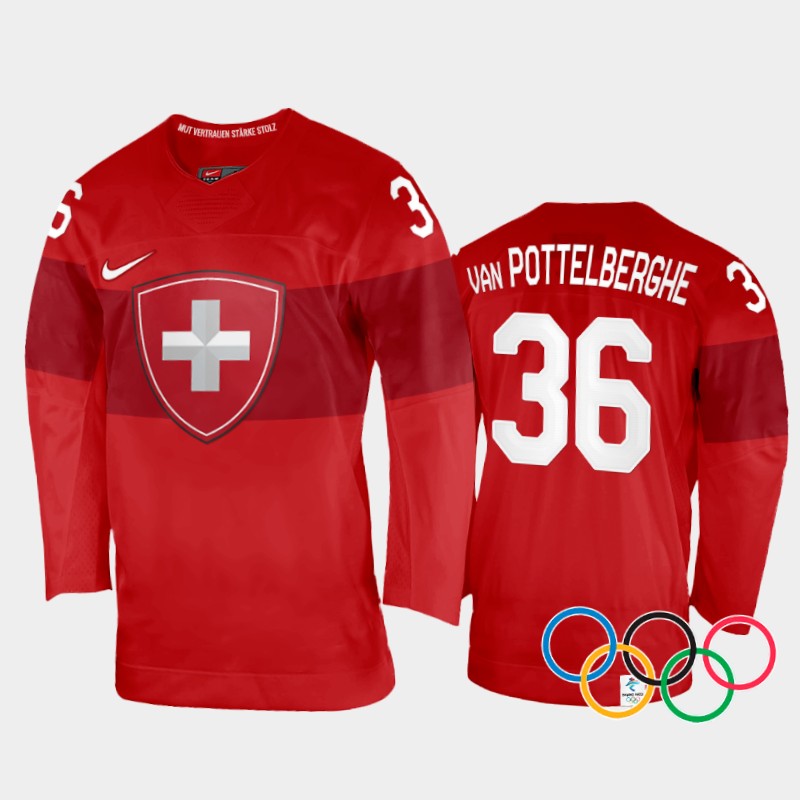 Switzerland Joren van Pottelberghe 2022 Winter Olympics Red #36 Jersey Home