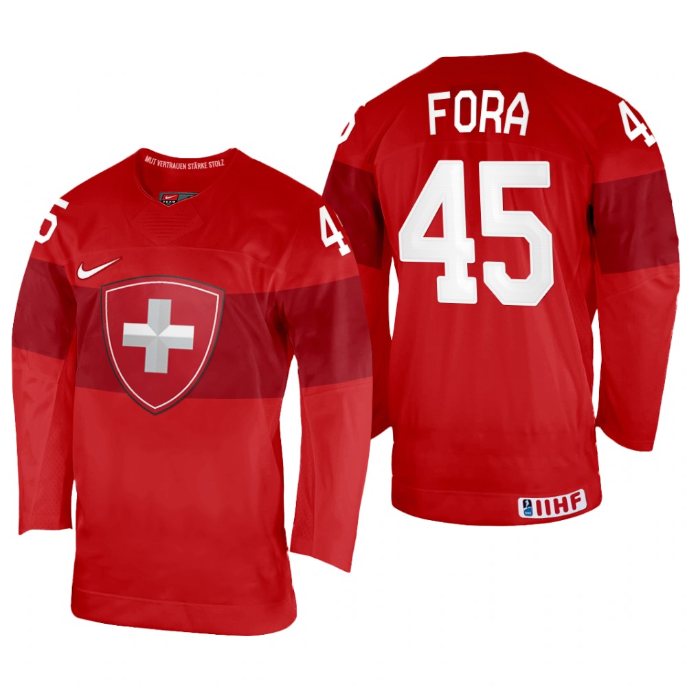 Switzerland Michael Fora 2022 IIHF World Championship Red #45 Jersey Away