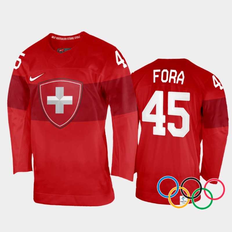 Switzerland Michael Fora 2022 Winter Olympics Red #45 Jersey Home