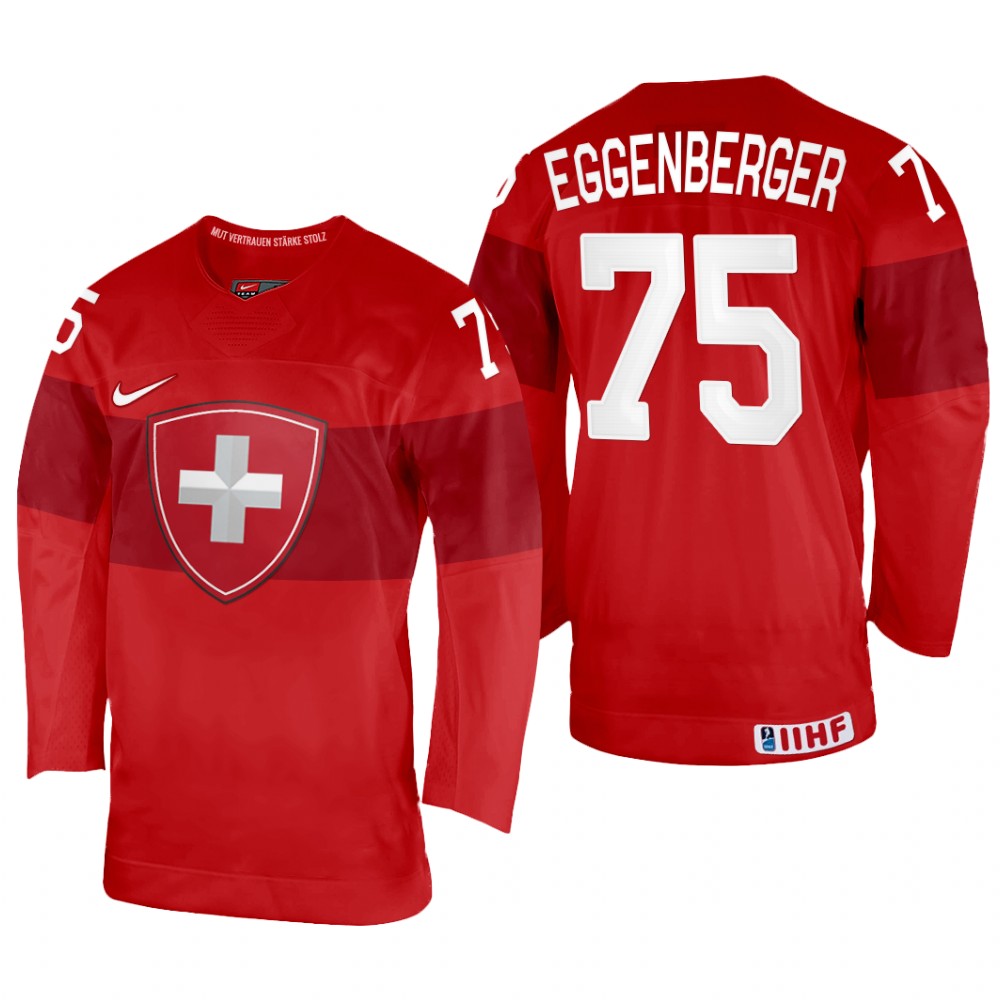 Switzerland Nando Eggenberger 2022 IIHF World Championship Red #75 Jersey Away
