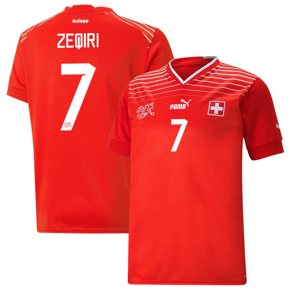 Switzerland National Team 2022-23 Qatar World Cup Andi Zeqiri 7 – Red Home Soccer Jersey, Men