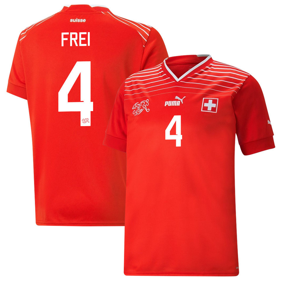 Switzerland National Team 2022-23 Qatar World Cup Fabian Frei 4 – Red Home Soccer Jersey, Men