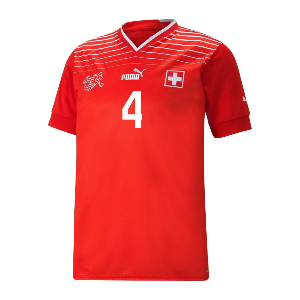 Switzerland National Team 2022-23 Qatar World Cup Fabian Frei 4 – Red Home Soccer Jersey, Men Switzerland National Team 2022-23 Qatar World Cup Fabian Frei 4 – Red Home Soccer Jersey, Men
