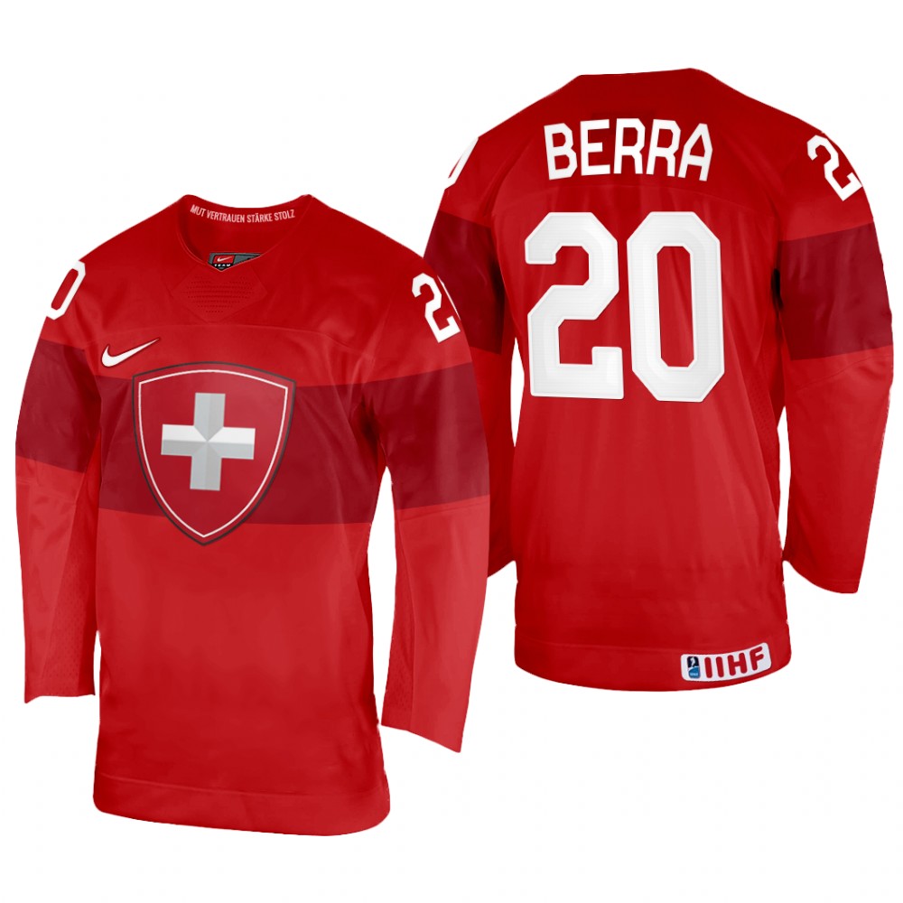 Switzerland Reto Berra 2022 IIHF World Championship Red #20 Jersey Away