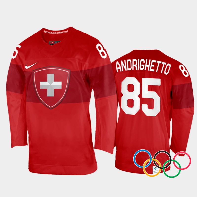 Switzerland Sven Andrighetto 2022 Winter Olympics Red #85 Jersey Home