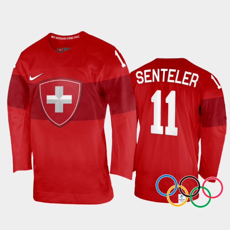 Switzerland Sven Senteler 2022 Winter Olympics Red #11 Jersey Home