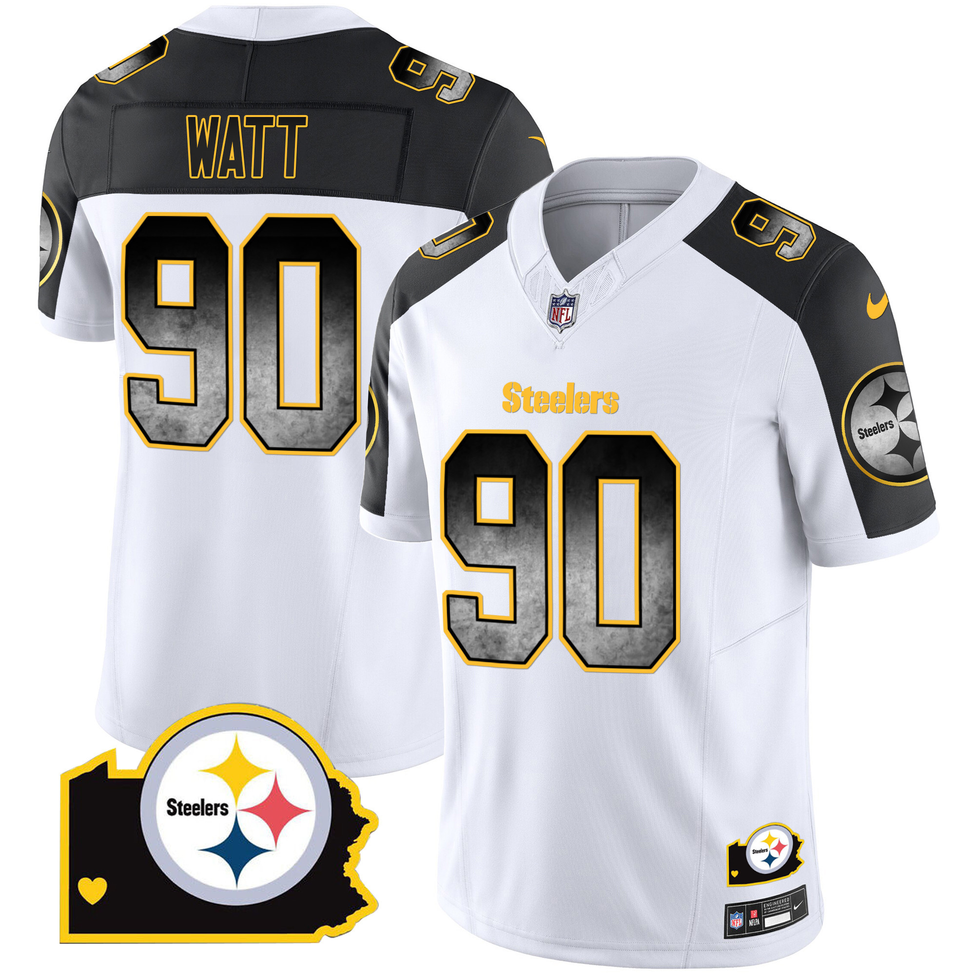 T. J. Watt Men's Pittsburgh Steelers Arch Smoke Home Patch Vapor Inverted Jersey - All Stitched