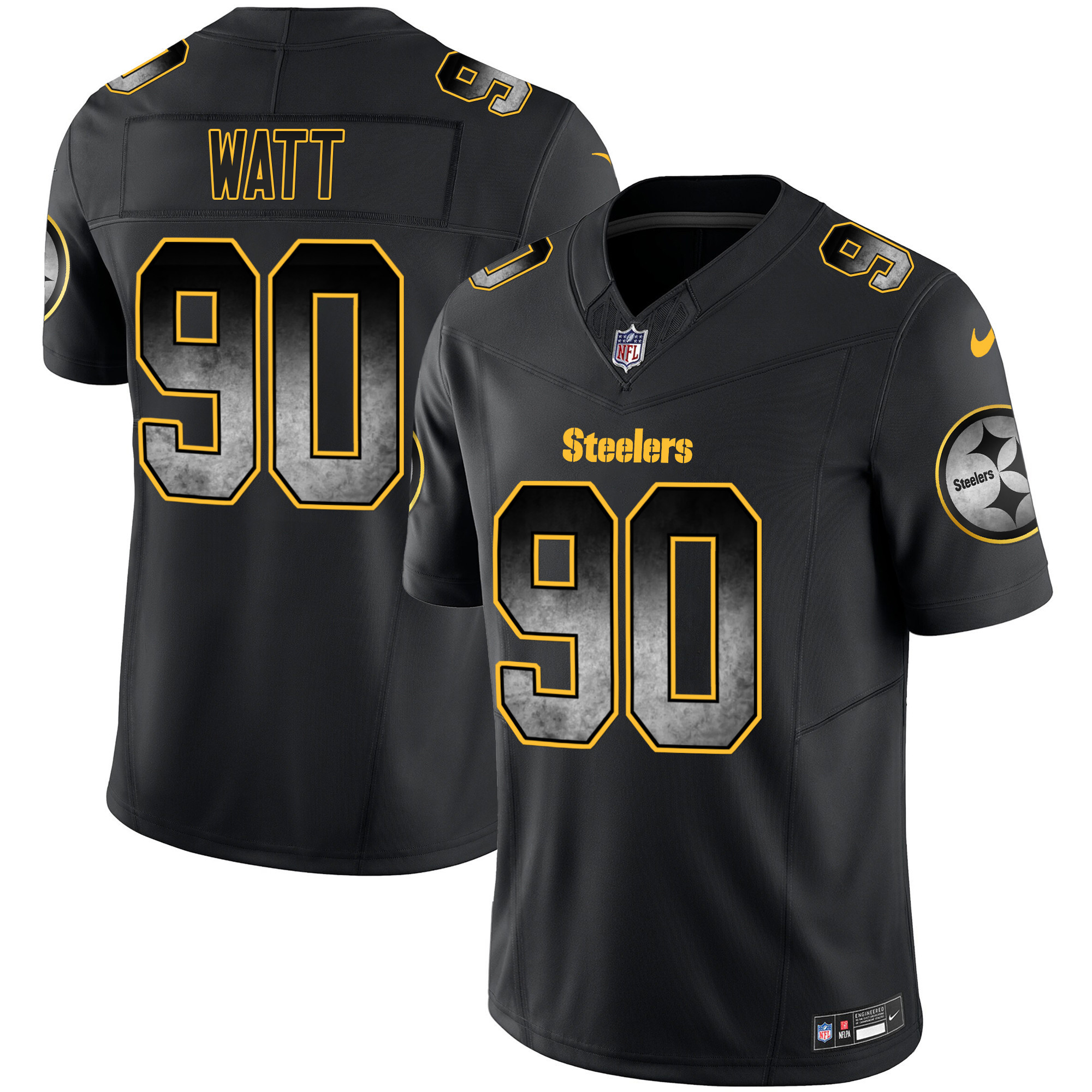 T. J. Watt Men's Pittsburgh Steelers Arch Smoke Vapor Black Jersey - All Stitched