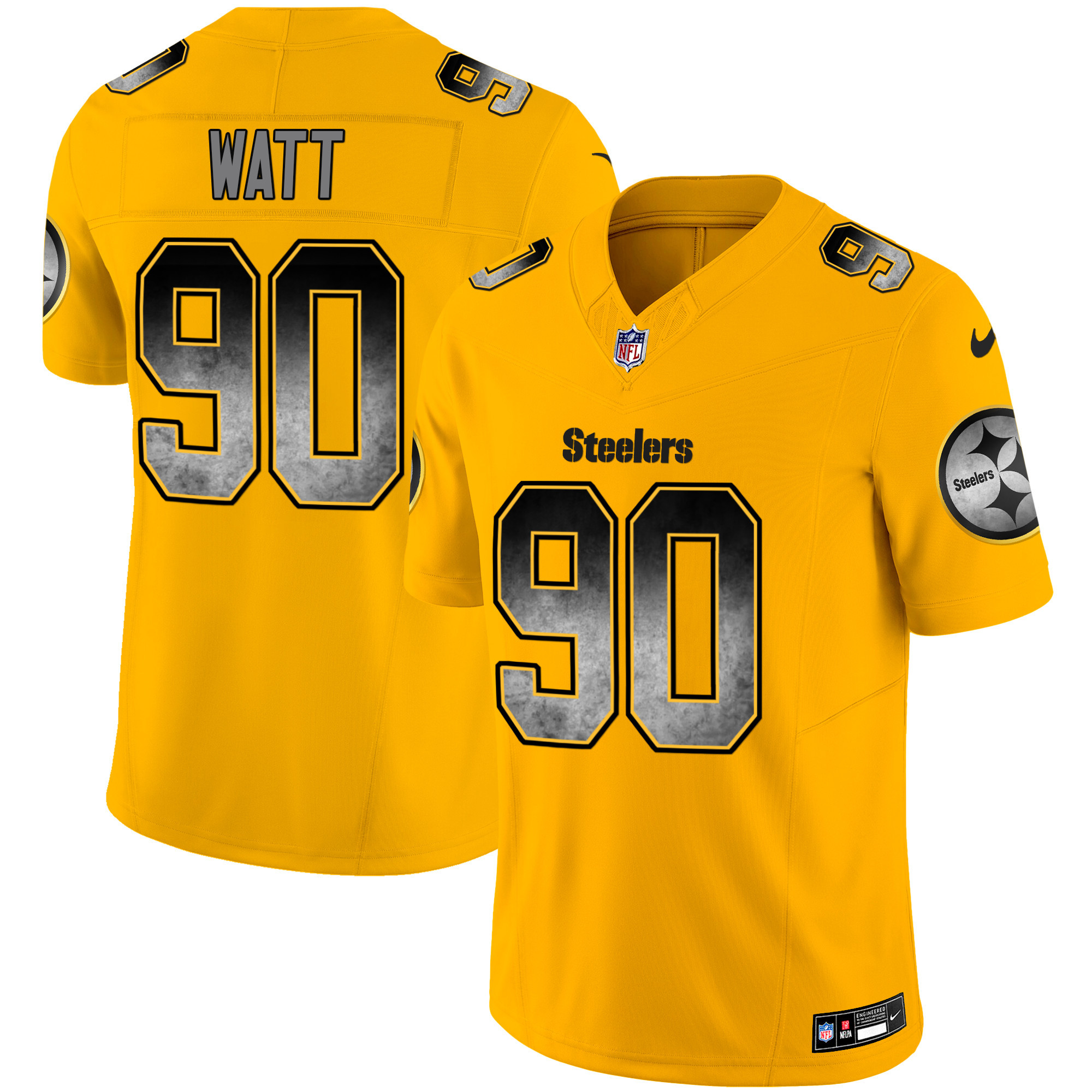 T. J. Watt Men's Pittsburgh Steelers Arch Smoke Vapor Gold Jersey - All Stitched