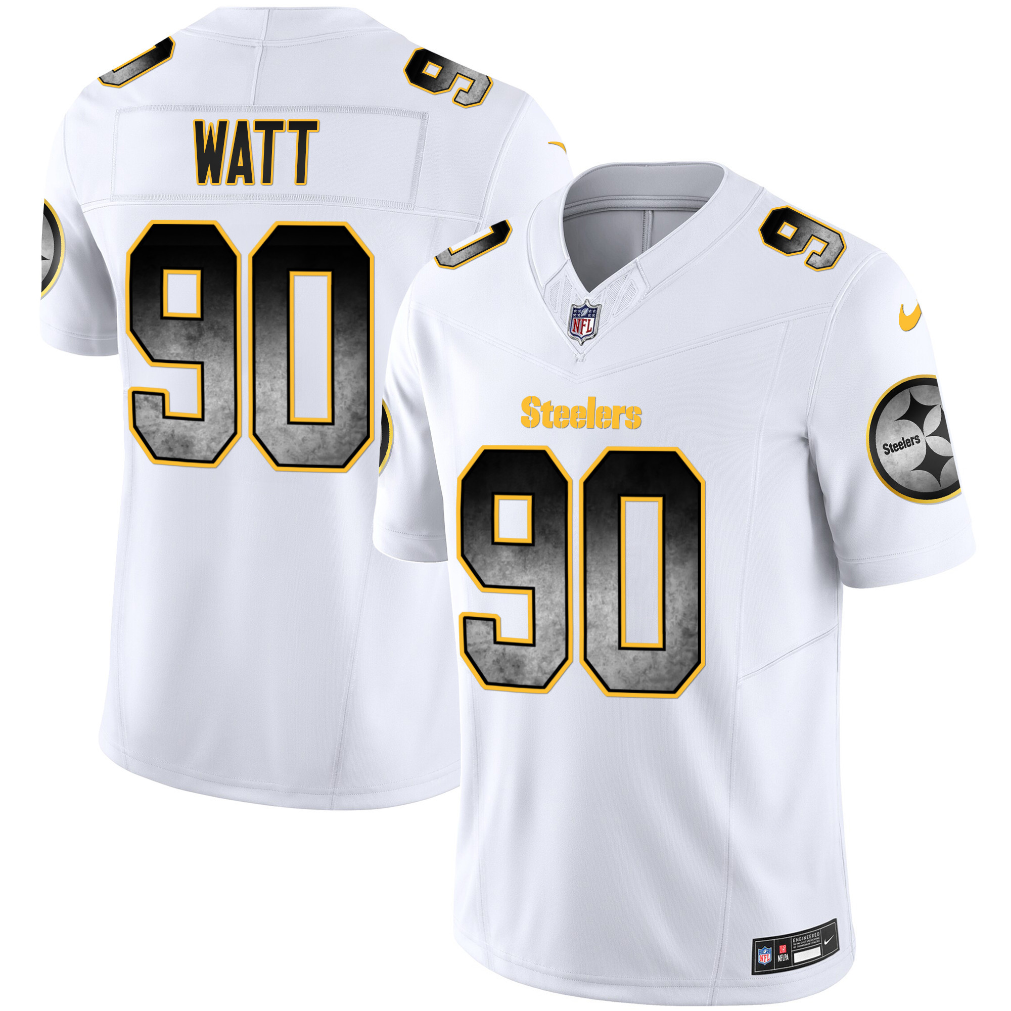 T. J. Watt Men's Pittsburgh Steelers Arch Smoke Vapor White Jersey - All Stitched