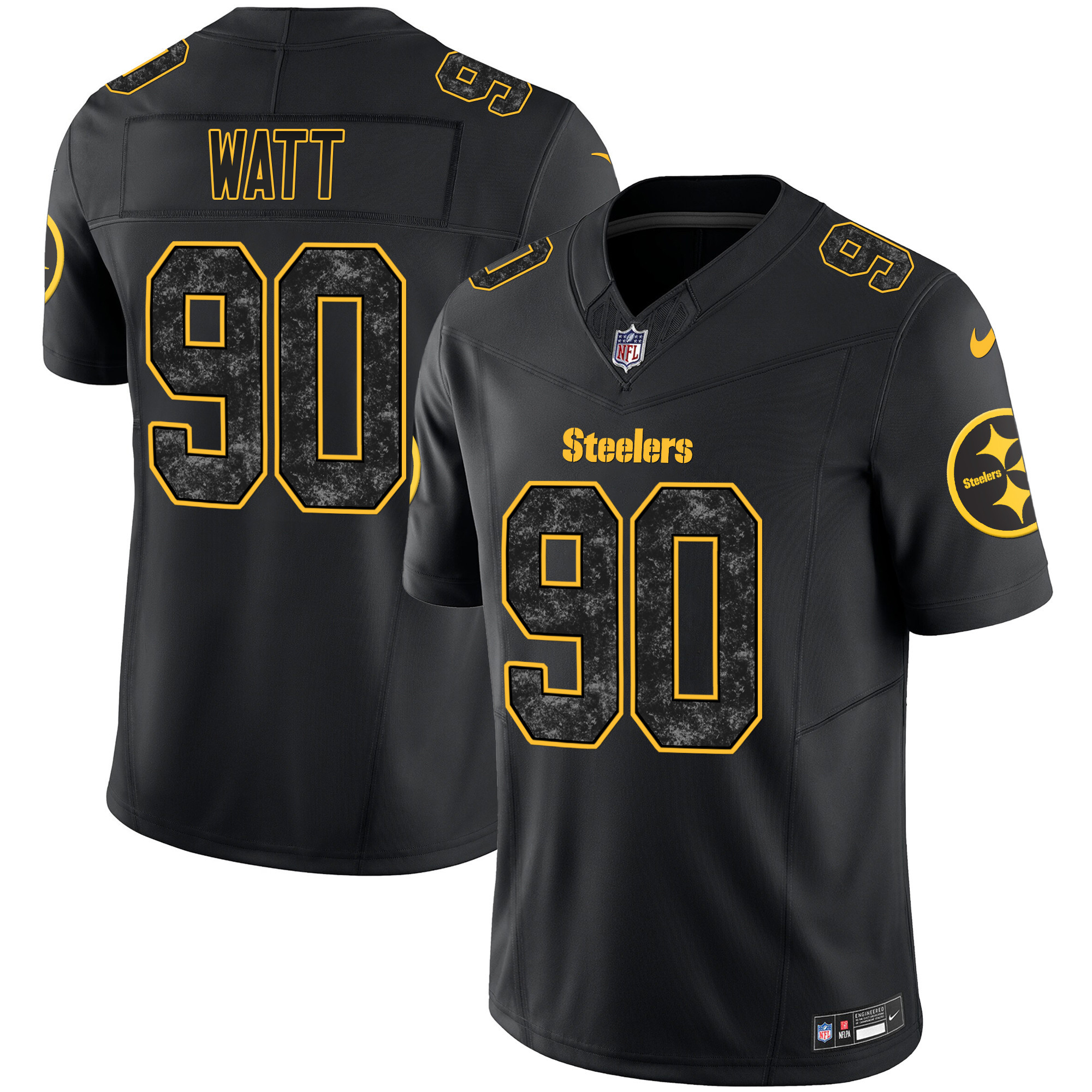T. J. Watt Men's Pittsburgh Steelers Grunge Vapor Limited Black Jersey - All Stitched