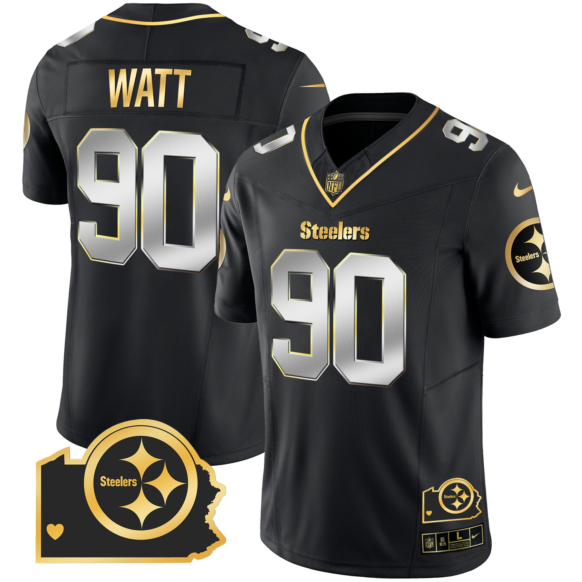 T. J. Watt Men's Pittsburgh Steelers Home Patch Gold Vapor Black Limited Jersey - All Stitched