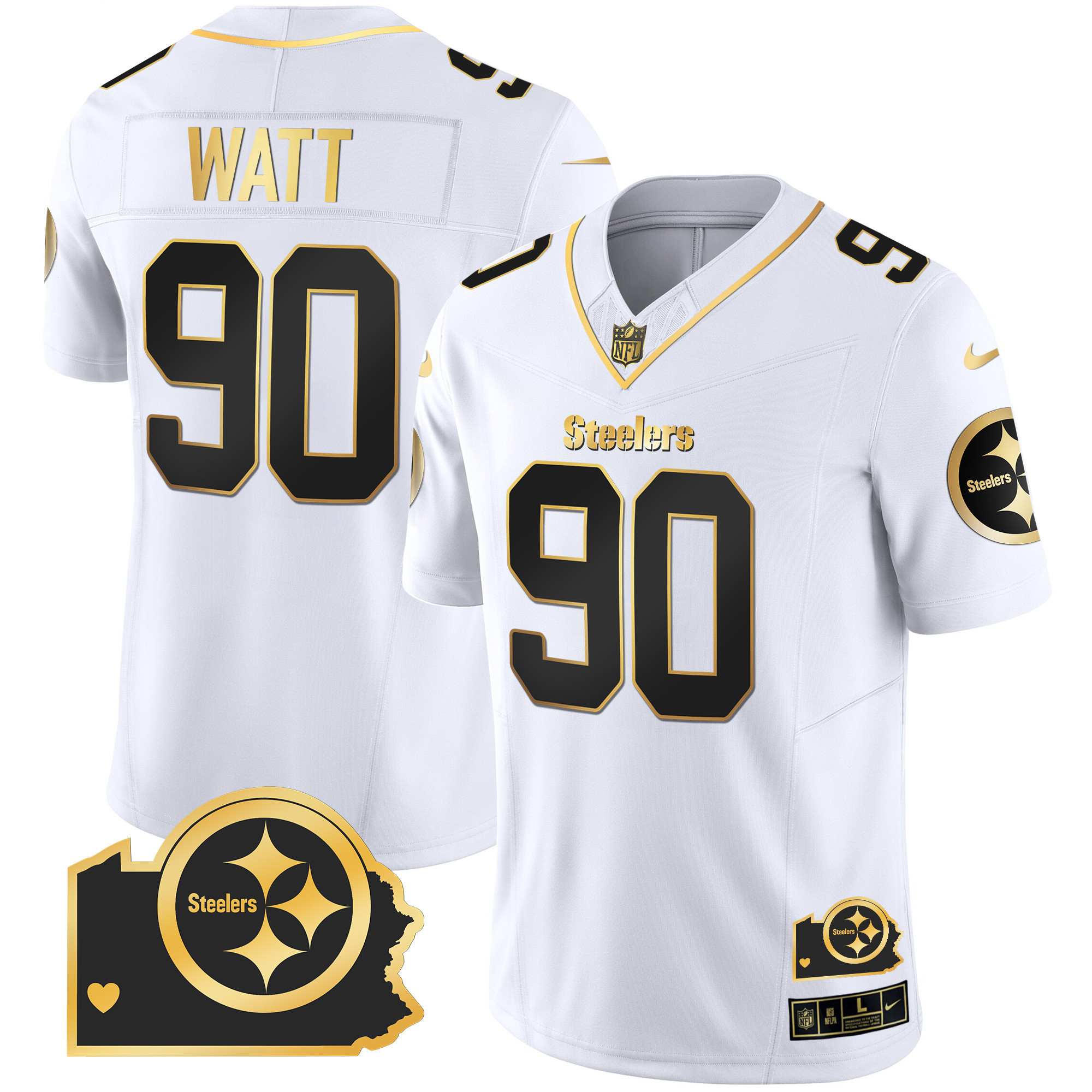 T. J. Watt Men's Pittsburgh Steelers Home Patch Gold Vapor White Gold Jersey - All Stitched