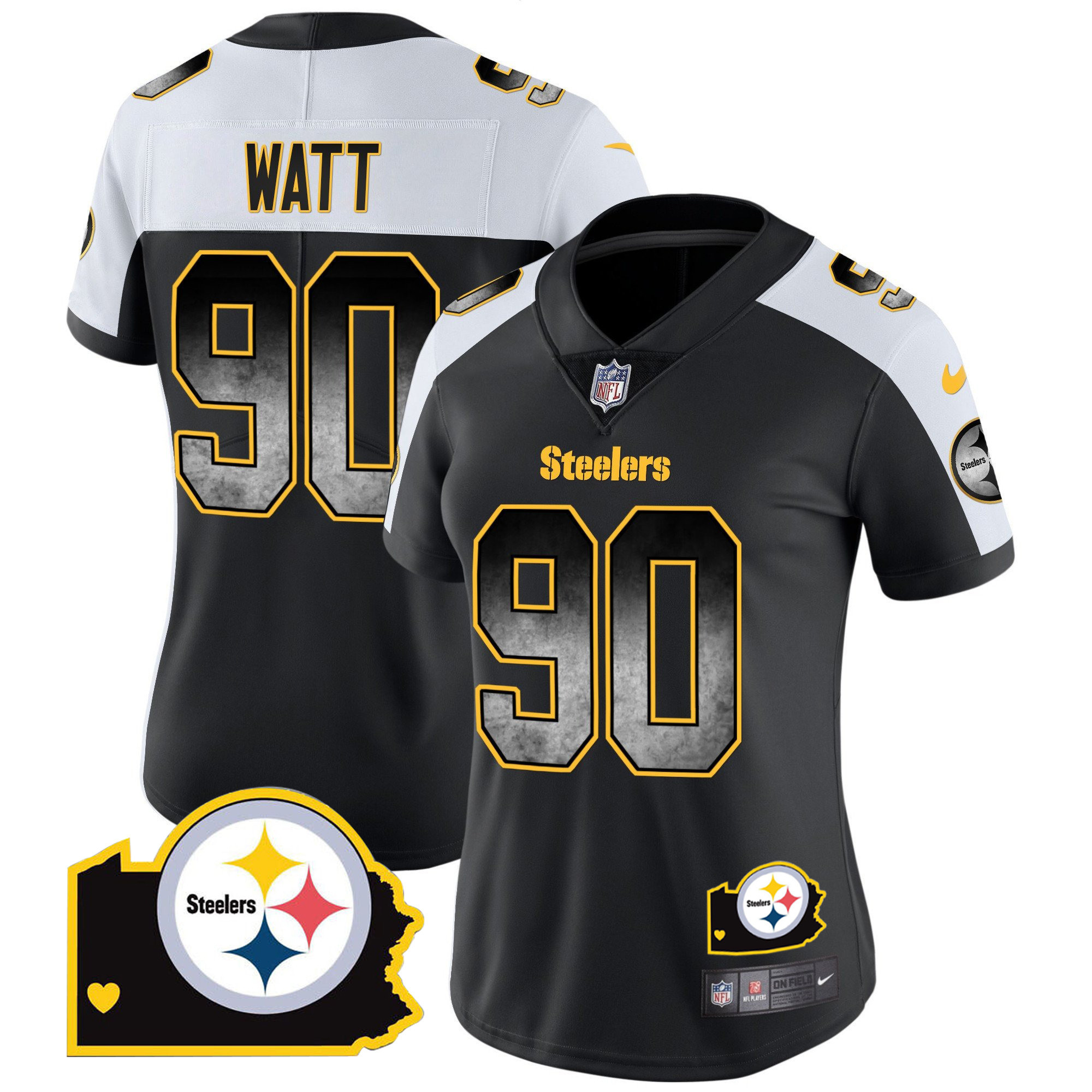 T. J. Watt Women's Pittsburgh Steelers Arch Smoke Home Patch Vapor Alternate Jersey - All Stitched