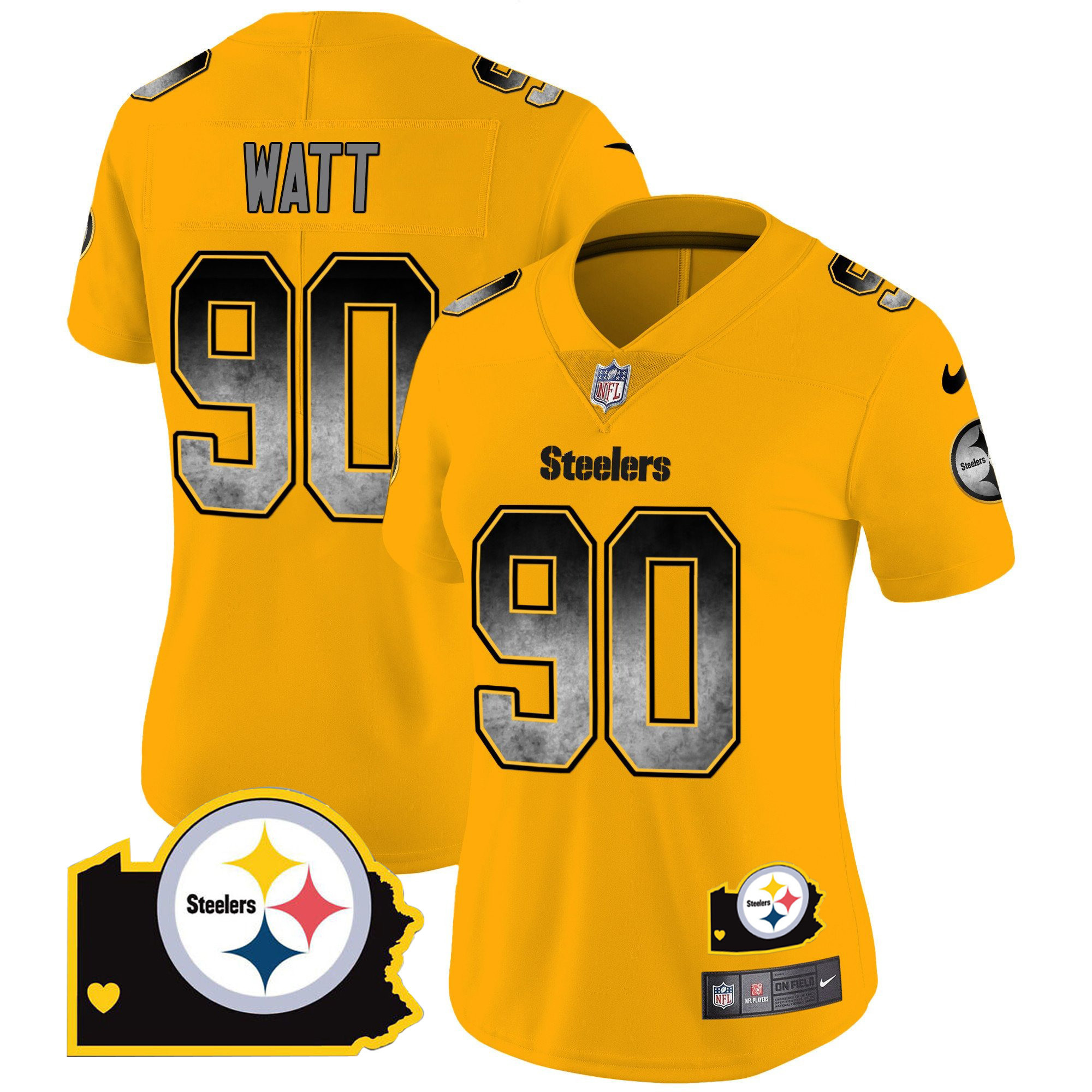 T. J. Watt Women's Pittsburgh Steelers Arch Smoke Home Patch Vapor Gold Jersey - All Stitched