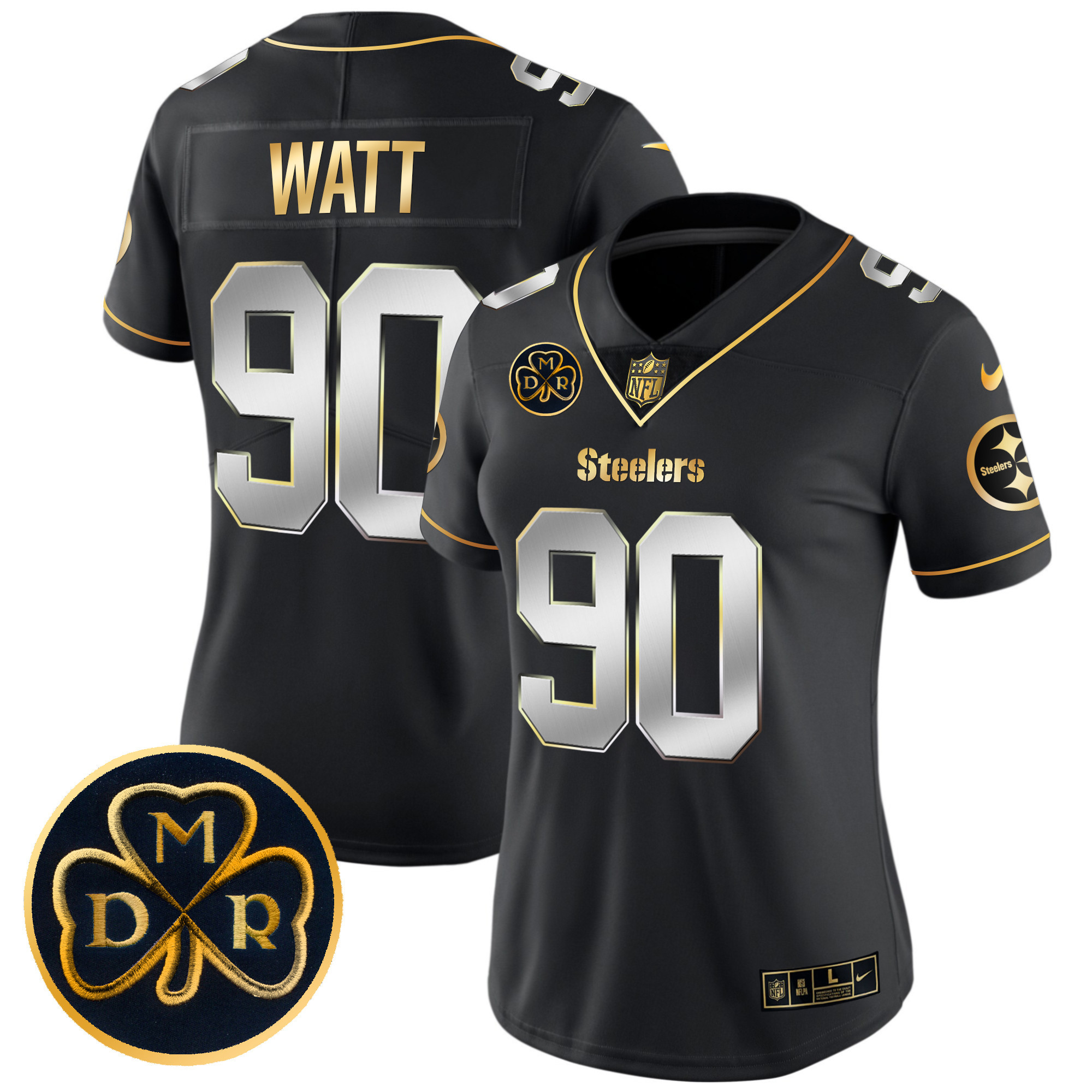 T. J. Watt Women's Pittsburgh Steelers DMR Patch Gold Vapor Limited Black Limited Jersey - All Stitched